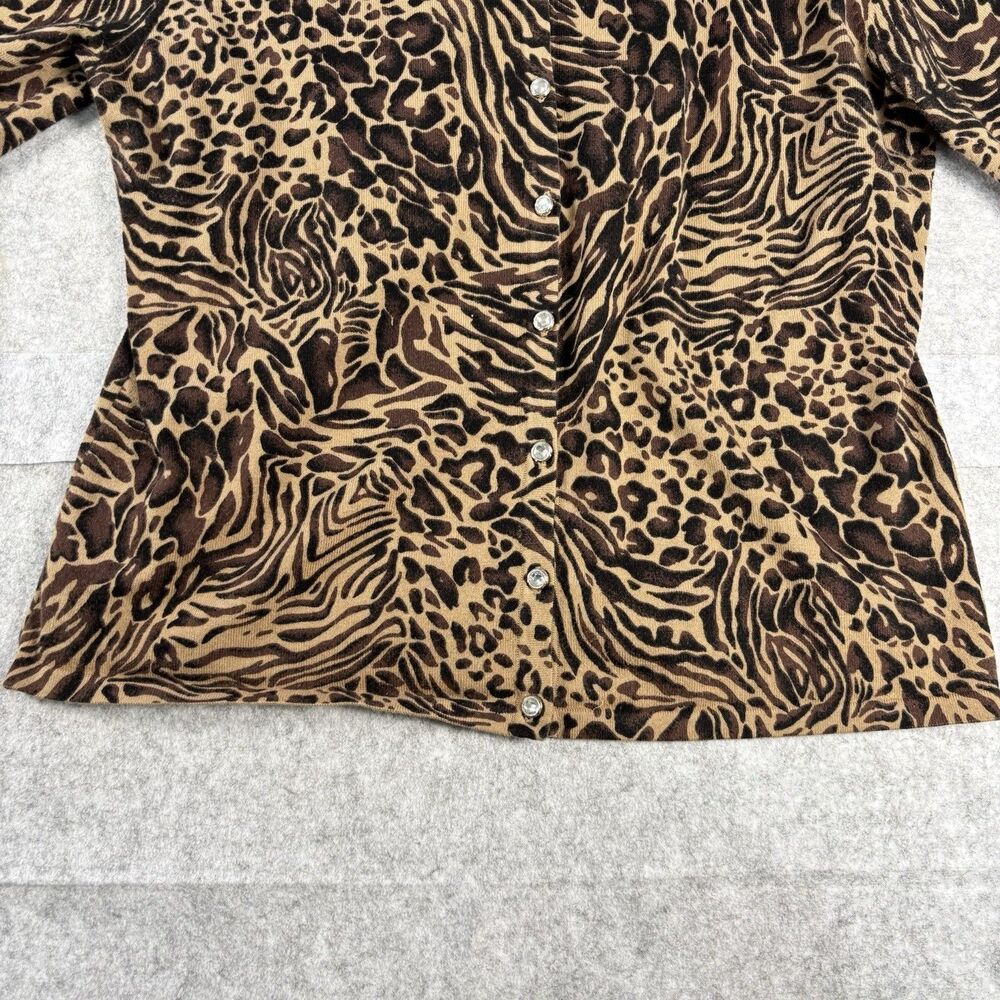 Cable & Gauge Womens XL Animal Print Cardigan Rhinestone Buttons Cotton Blend - Picture 2 of 16